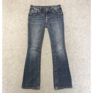 Miss Me Jeans Women 27 Boot Cut Mid Rise Studded Logo Y2K Medium Wash Distressed